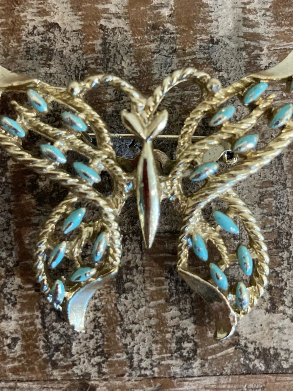 Vintage Gerry’s Gold Tone and Light Turquoise Colored Butterfly Brooch / Pendant